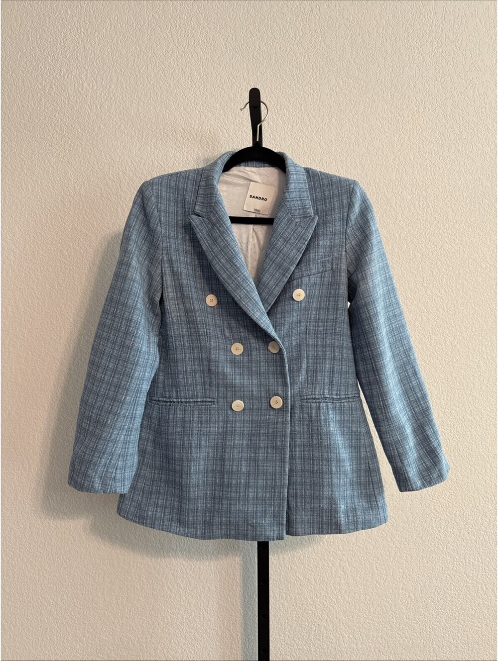 Sandro Paris Checked Wool Blazer Multicolor Made in Romania Size 36 or US 4